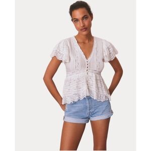 NWT LoveShackFancy Quinella Blouse in White Size 2
